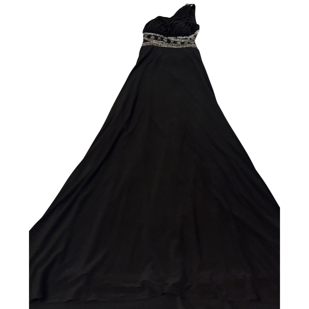 Hailey Logan Adrianna Papell One Shoulder Black Beaded Prom Dress 3/4
